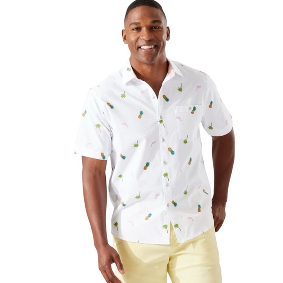 Tommy Bahama Nova Wave Flamingo Pineapple Palm Trees Button